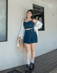 Denim Jeans Side Button Skorts