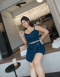 Denim Jeans Side Button Skorts