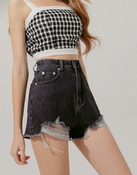 Distressed Hem Denim Jeans Shorts