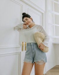 Distressed Hem Denim Jeans Shorts