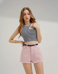 Classic Shaved Denim Jeans Shorts (With Belt)