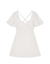 Peach Heart Neck Puffed Sleeves Strap Mini Dress (with padding)