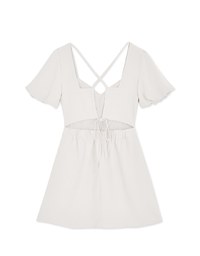 Peach Heart Neck Puffed Sleeves Strap Mini Dress (with padding)