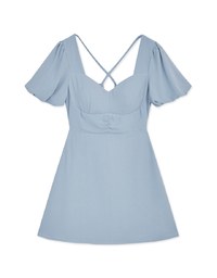 Peach Heart Neck Puffed Sleeves Strap Mini Dress (with padding)