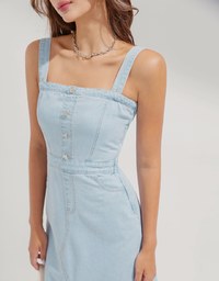 2Way Drawstring Slit Denim Jeans Long Dress