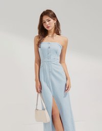 2Way Drawstring Slit Denim Jeans Long Dress