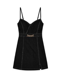 Gold Chain Heart Collar Denim Jeans Mini Dress (With Padding)