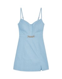 Gold Chain Heart Collar Denim Jeans Mini Dress (With Padding)