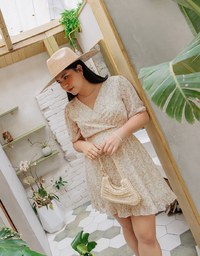 Floral Puff Sleeve Fishtail Mini Dress