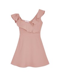 Slanted Shoulder Lotus Leaf Mini Dress