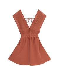 Deep V EmbroideredLace Strap Mini Dress (With Chest Pad)