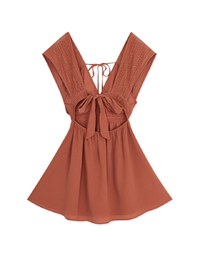 Deep V EmbroideredLace Strap Mini Dress (With Chest Pad)