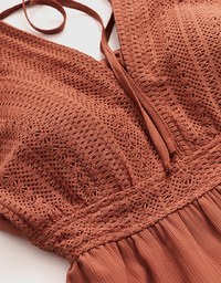 Deep V EmbroideredLace Strap Mini Dress (With Chest Pad)