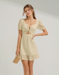 Floral Hollow Fishtail Mini Dress (With Padding)