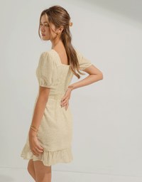 Floral Hollow Fishtail Mini Dress (With Padding)