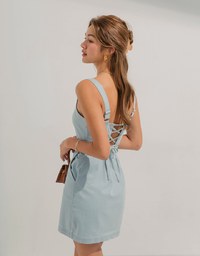 Strappy Cutout Denim Jeans Mini Dress