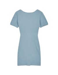 Heart Neck Puff Sleeves Shirred Mini Dress