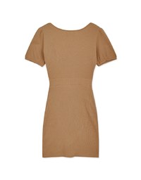 Heart Neck Puff Sleeves Shirred Mini Dress