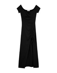 Flat Knotted Drawstring Slit Maxi Long Dress (With Padding)