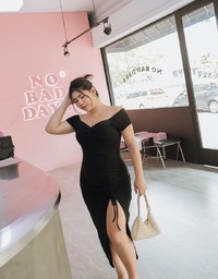 Flat Knotted Drawstring Slit Maxi Long Dress (With Padding)