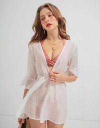 【Beach Cover】Translucent Ruffled Bikini Cover Up Dress