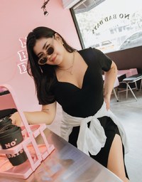 Push-Up Fitted Slit Knit Long Dress