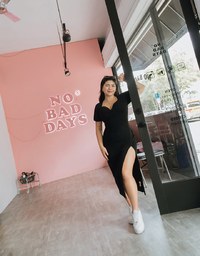 Push-Up Fitted Slit Knit Long Dress