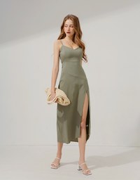 Slit Slim Maxi Long Dress (With Padding)