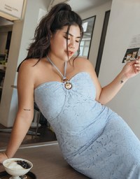 Halter Embellished Bra Padded Maxi Dress (With Padding)
