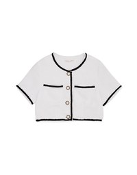 Tweed Beaded Button Crop Blazer Jacket