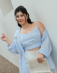 Two Piece Striped Long Blouse Shirt