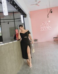 Paneled Slit Knit Suit Set