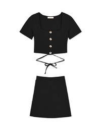 Square Neck Tie Knit Set Wear