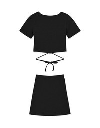 Square Neck Tie Knit Set Wear