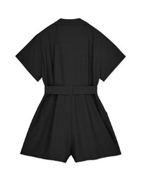 Lapel Collar Button Up Playsuit (With Sash)