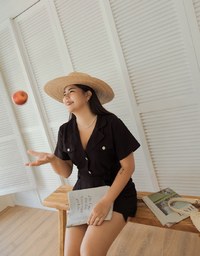Lapel Collar Button Up Playsuit (With Sash)