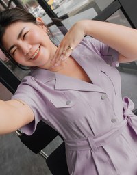Lapel Collar Button Up Playsuit (With Sash)