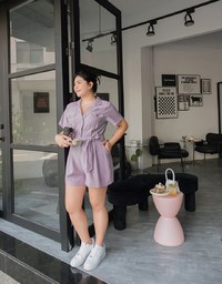 Lapel Collar Button Up Playsuit (With Sash)