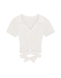 Lapel-Back Tie-Back Knit Top