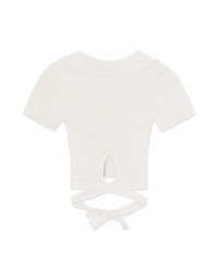 Lapel-Back Tie-Back Knit Top