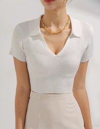 Lapel-Back Tie-Back Knit Top
