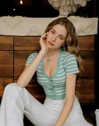 Striped Button- Knit Top