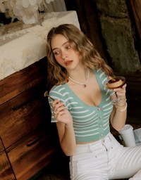 Striped Button- Knit Top