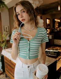 Striped Button- Knit Top