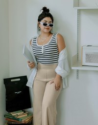 Striped Button Up Crop Tank Top