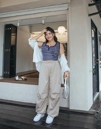 Striped Button Up Crop Tank Top