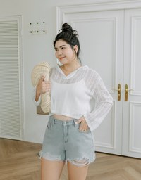 Hole Knit Hooded Top