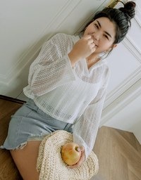 Hole Knit Hooded Top