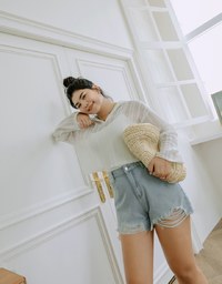 Hole Knit Hooded Top