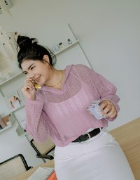 Hole Knit Hooded Top